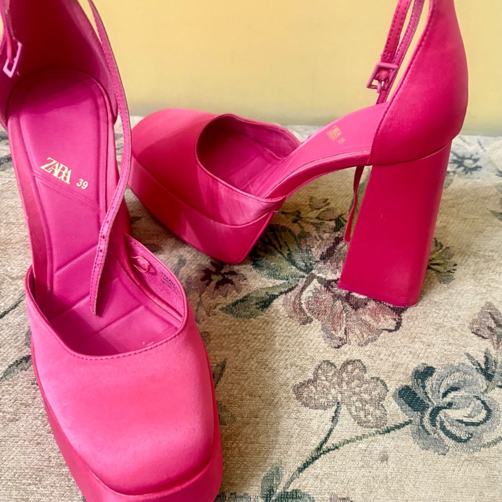 Zara Fuchsia Platform Block Heel Pumps